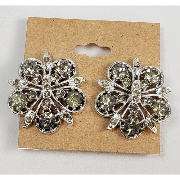 Coro Jewelry - Vintage RARE Coro 1940's Dramatic Decadent Diamond Rhinestone Clip On Earrings